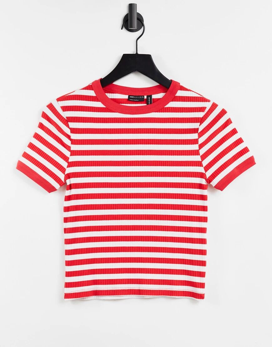 ASOS DESIGN slim fit t-shirt in rib in red and white stripe-Multi  Multi