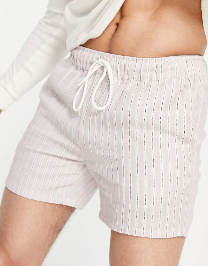 ASOS DESIGN slim shorter shorts in pink striped linen-Multi  Multi