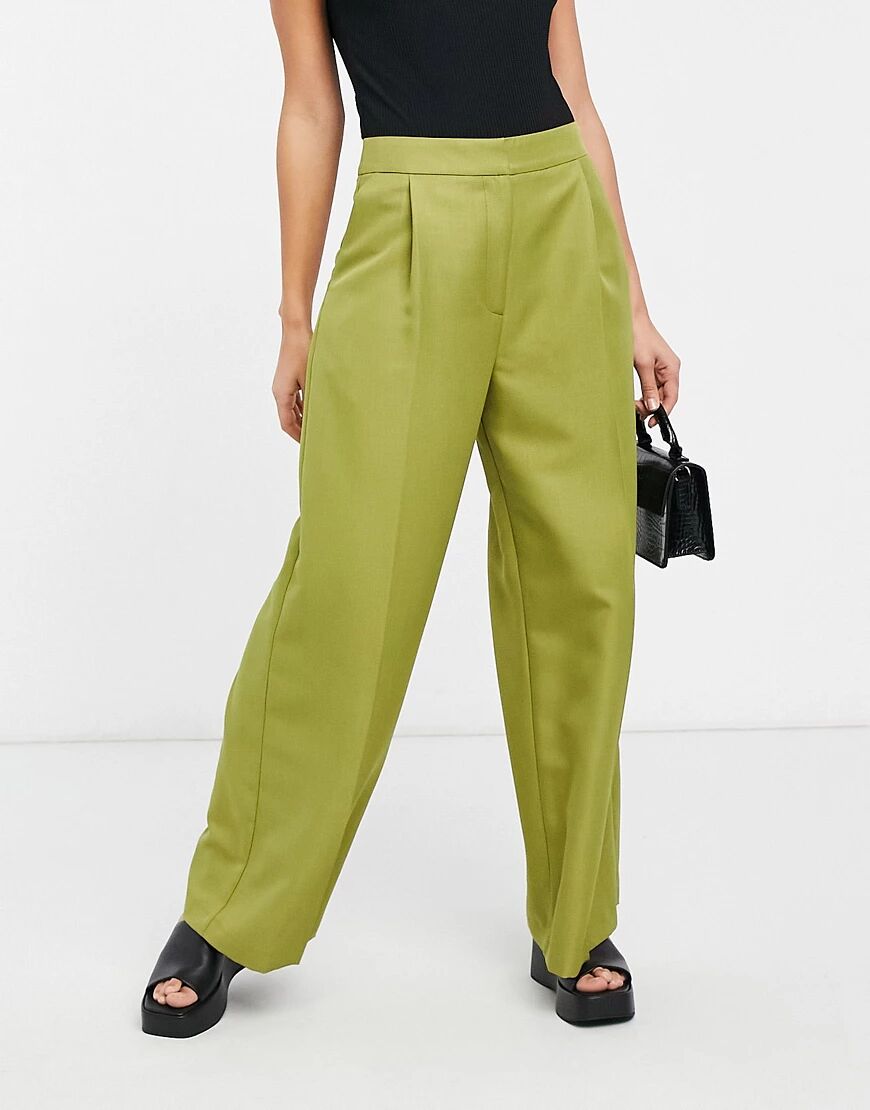 ASOS DESIGN slouchy dad wide leg trouser in olive-Green  Green