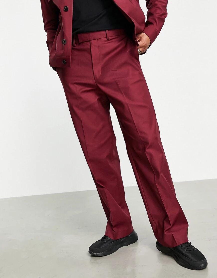 ASOS DESIGN smart wide leg trousers co-ord in burgundy-Red  Red