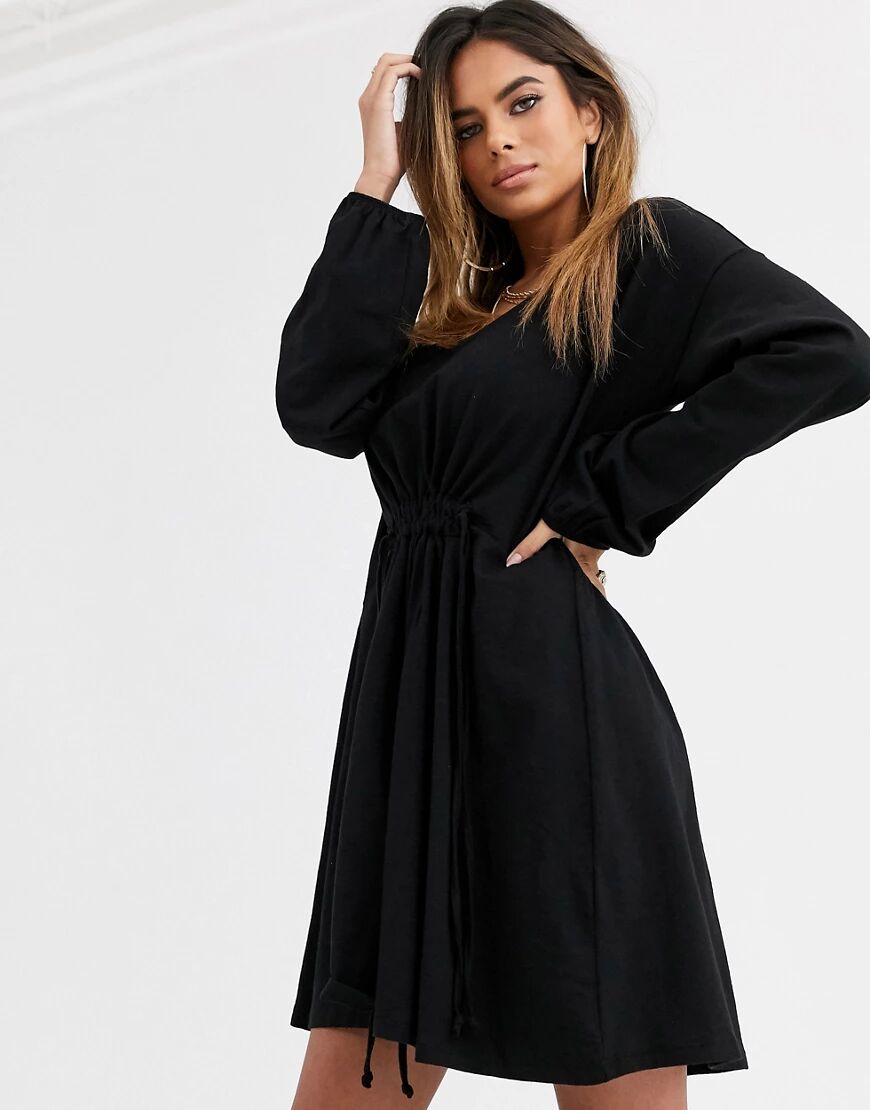 ASOS DESIGN smock dress with drawstring waist in black  Black