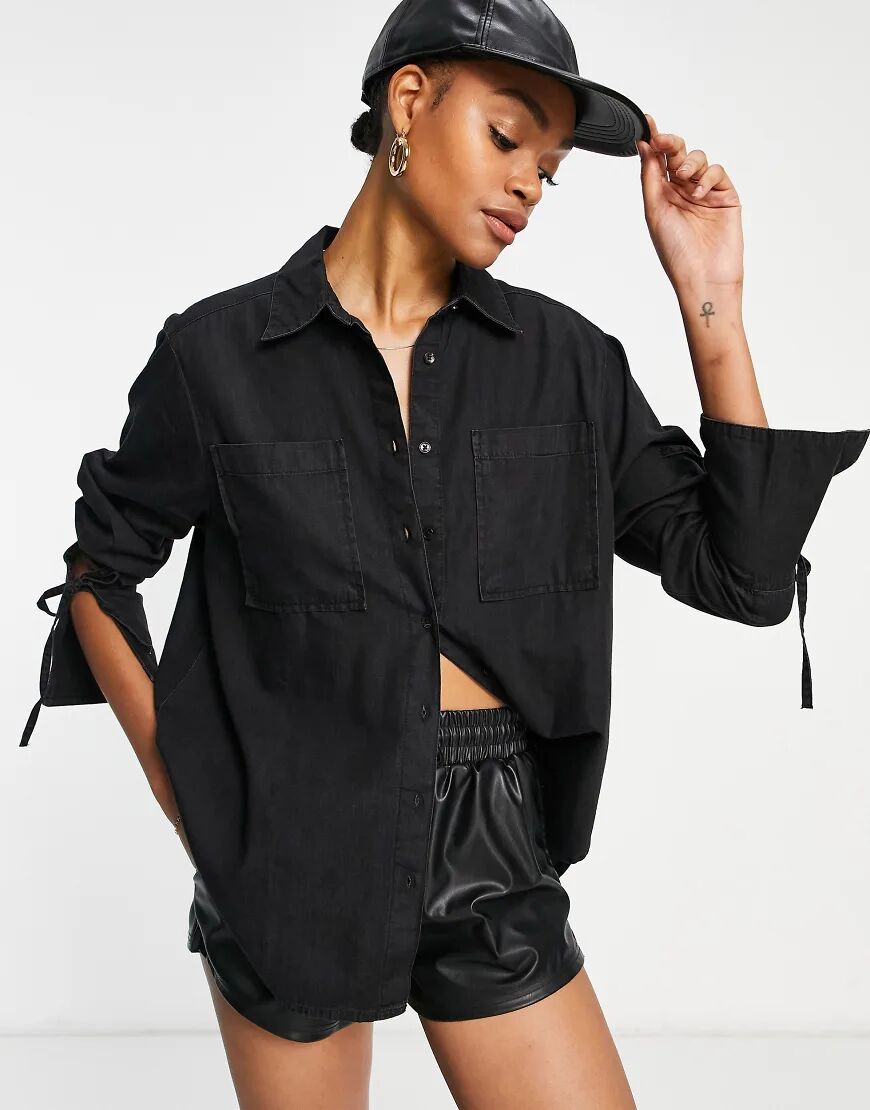 ASOS DESIGN soft denim oversized shirt in washed black  Black