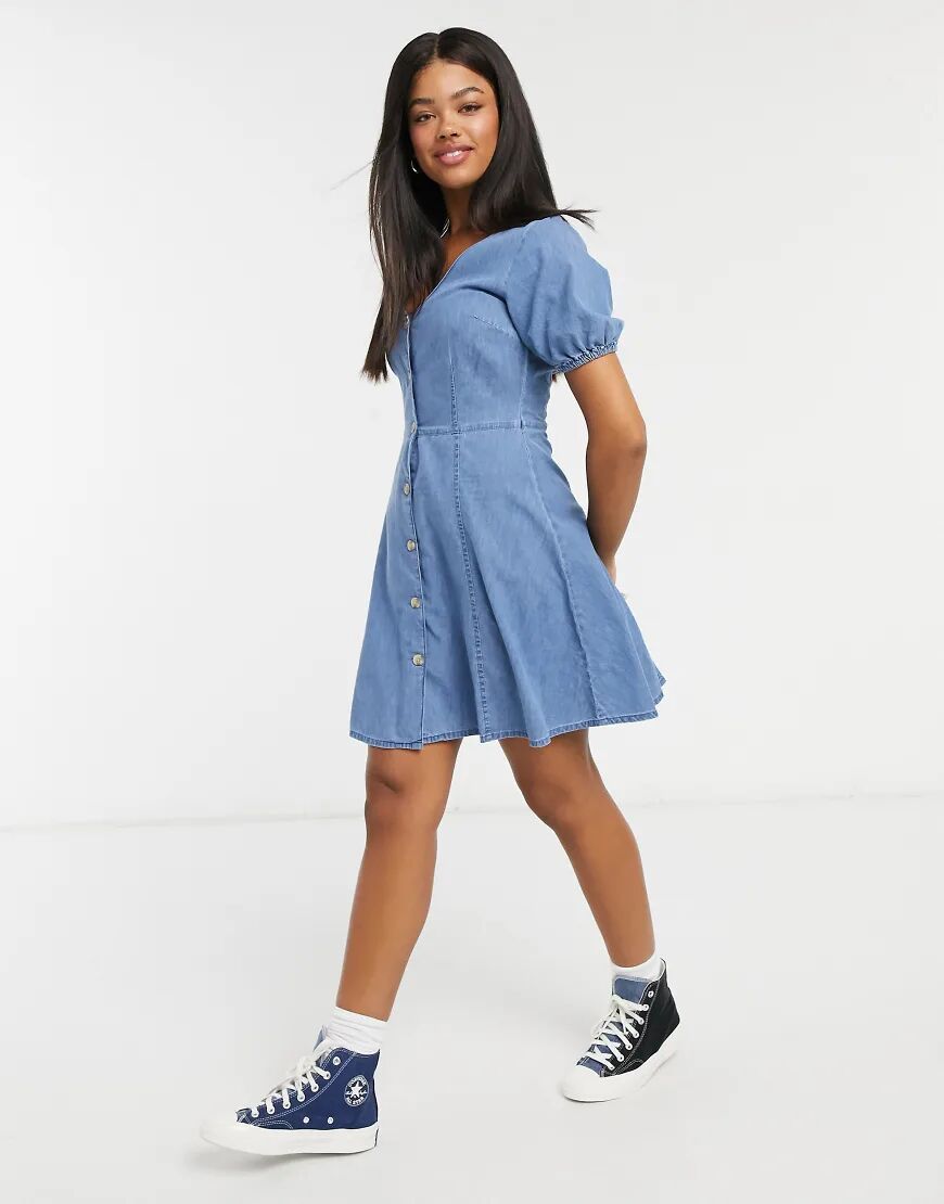 ASOS DESIGN soft denim tea dress in midwash blue  Blue