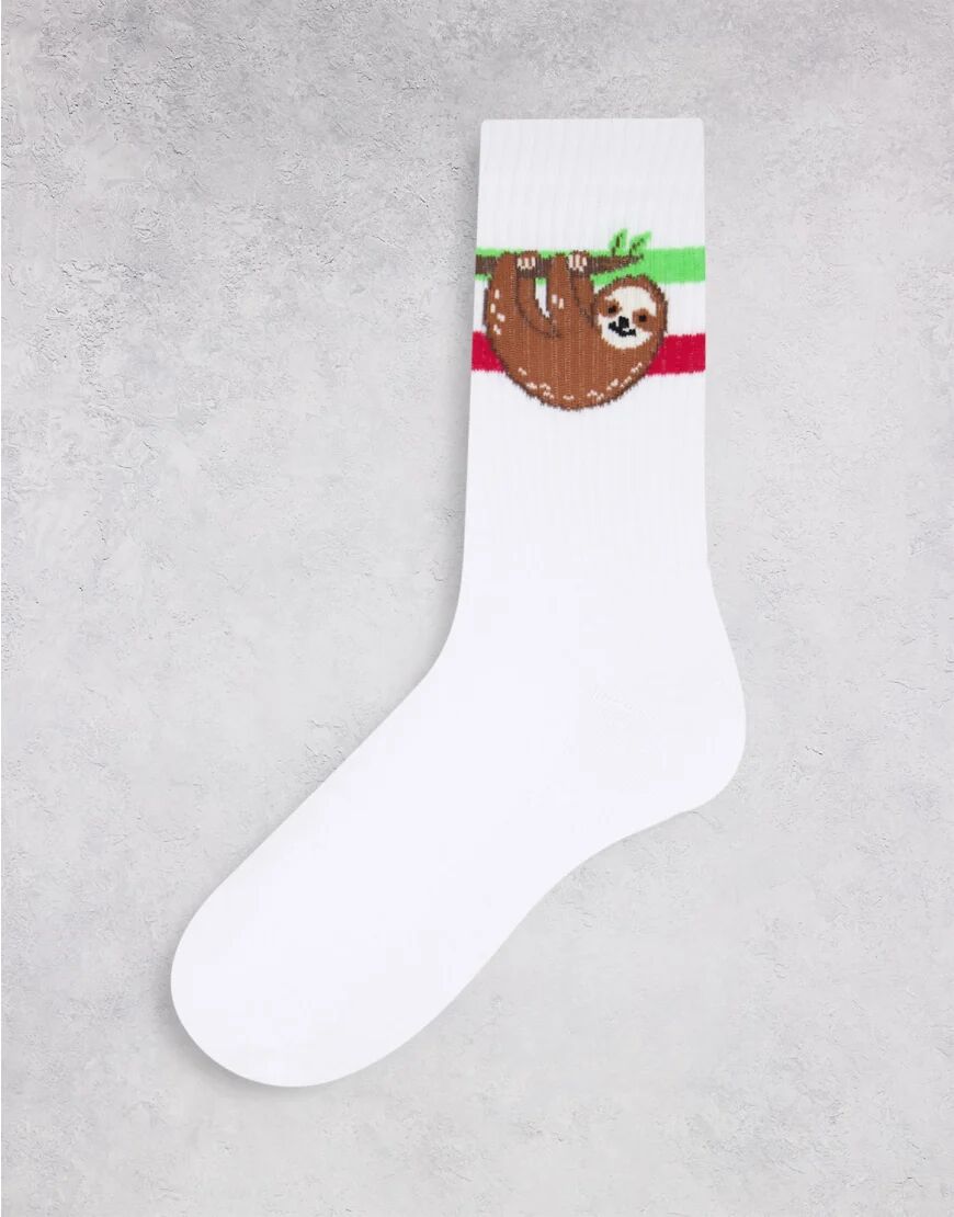 ASOS DESIGN sports sock with sloth design in white  White