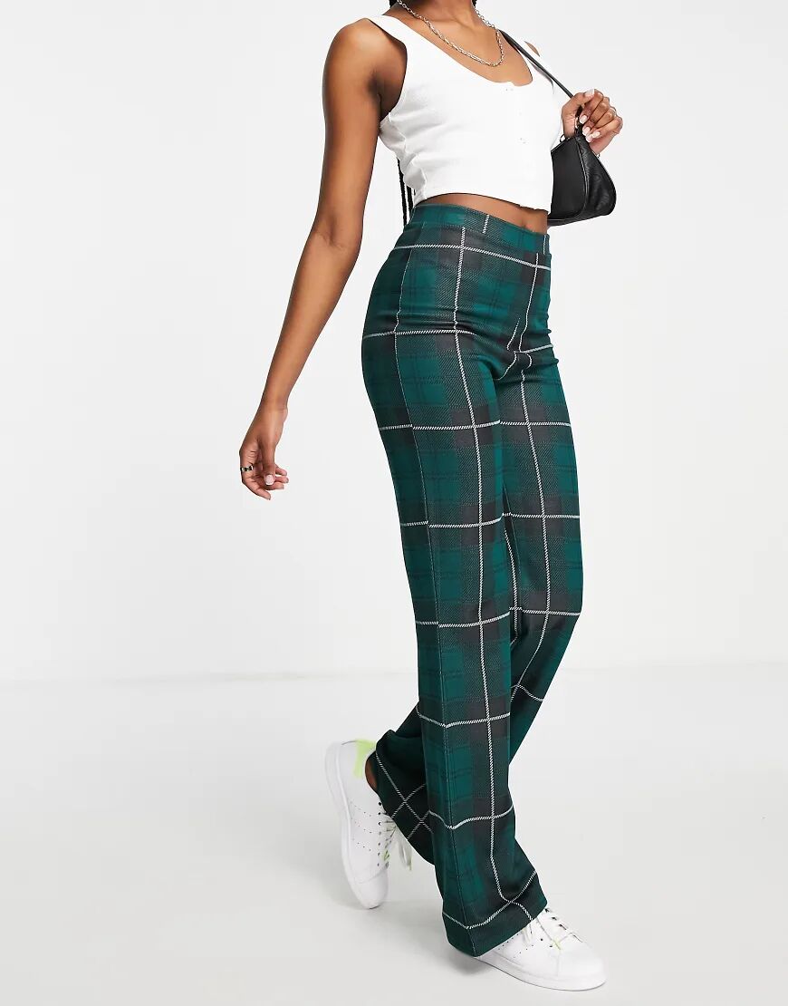 ASOS DESIGN straight leg trouser in black and green check-Multi  Multi