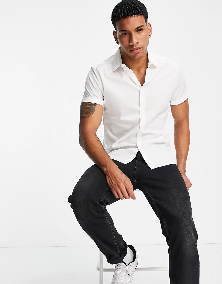 ASOS DESIGN stretch skinny fit shirt in white  White