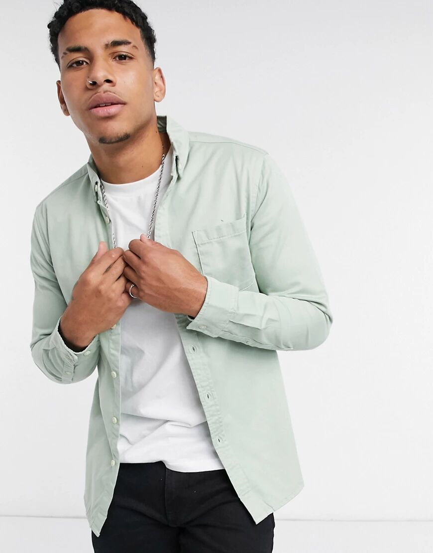 ASOS DESIGN stretch slim organic denim shirt in mint-Green  Green