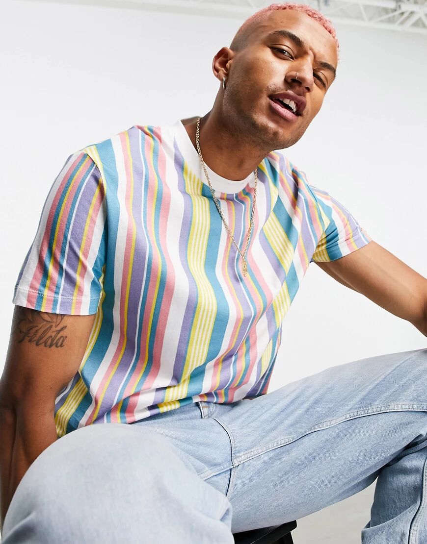 ASOS DESIGN stripe t-shirt in multi colour pastel organic cotton  Multi