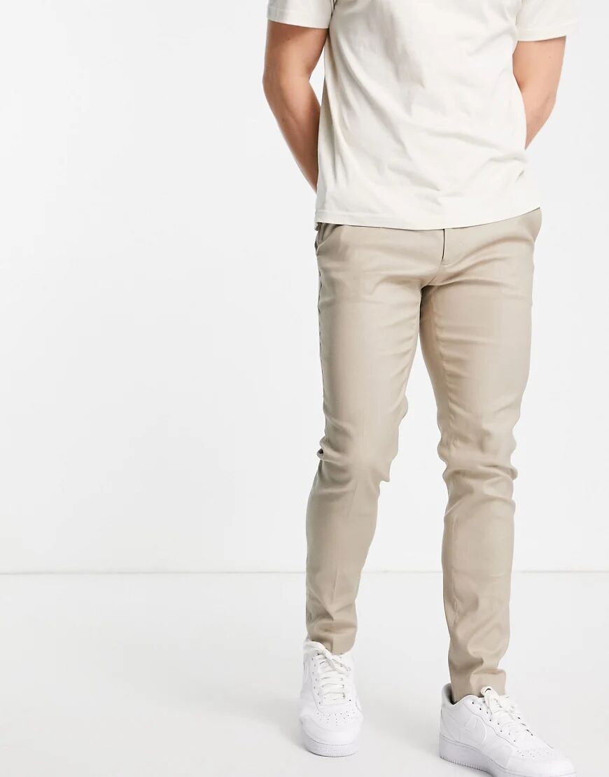 ASOS DESIGN super skinny smart trousers in stone linen-Neutral  Neutral