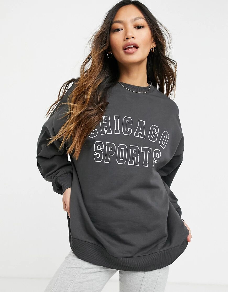 ASOS DESIGN sweatshirt with chicago sport graphic in charcoal-Grey  Grey