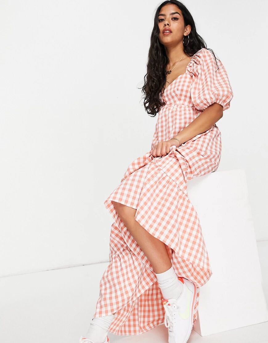 ASOS DESIGN sweetheart neck maxi dress with pephem in gingham-Multi  Multi