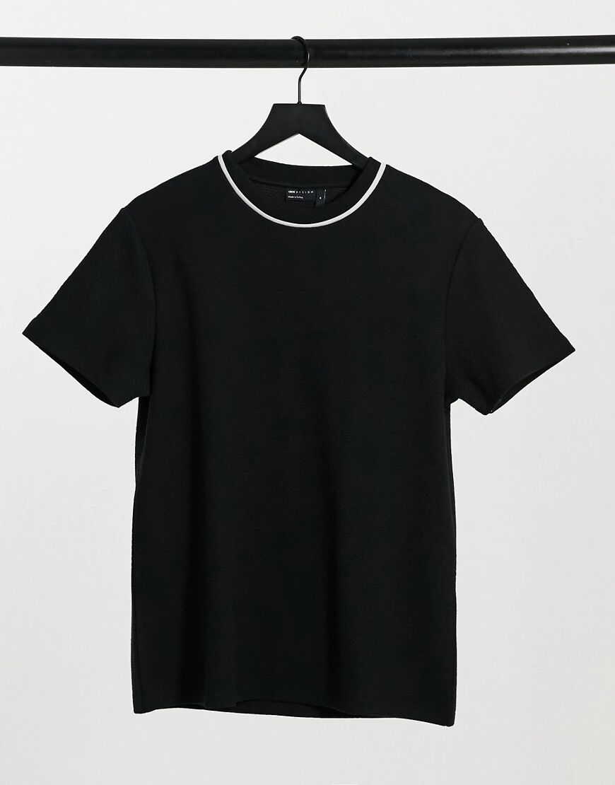 ASOS DESIGN t-shirt with contrast piping in black heavyweight textured fabric  Black