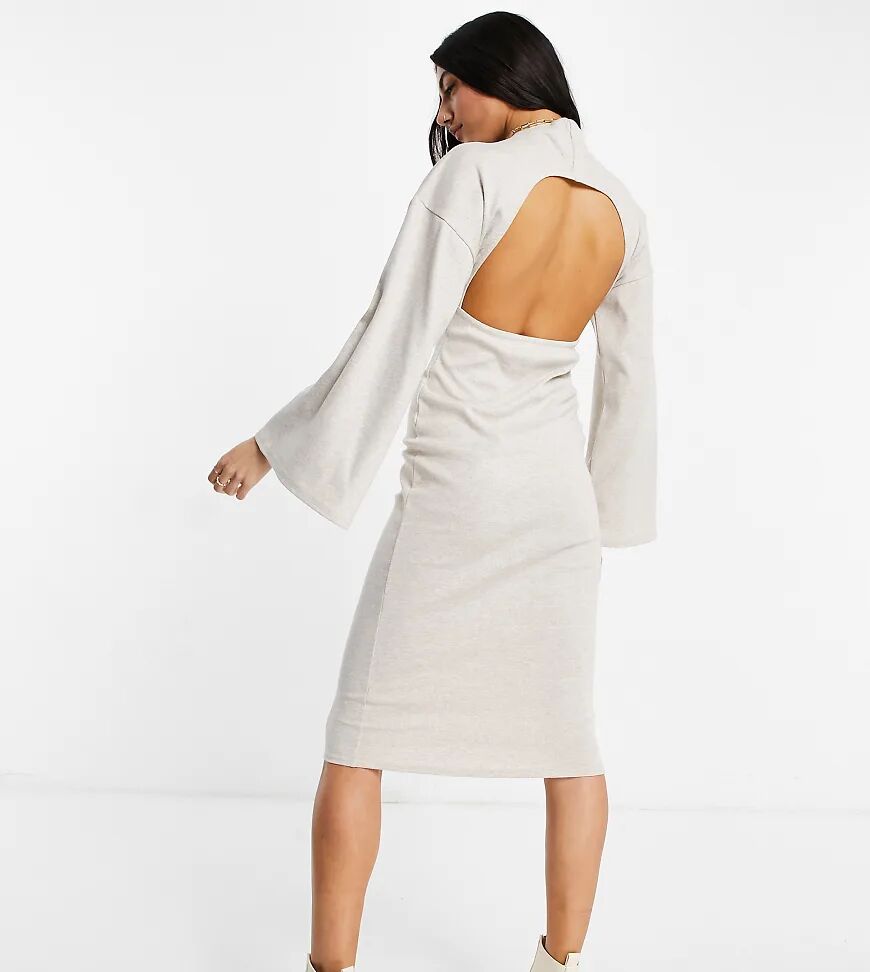 ASOS Tall ASOS DESIGN Tall brushed rib batwing midi dress in oatmeal-White  White