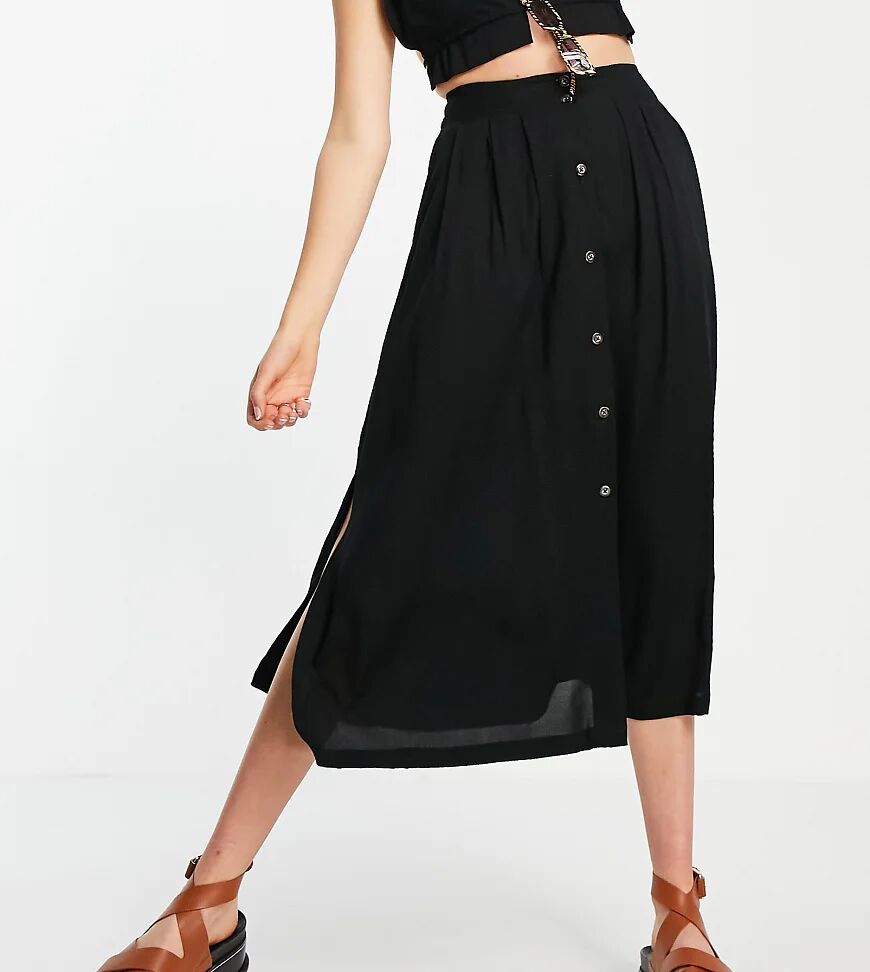 ASOS Tall ASOS DESIGN Tall button through midi skirt with deep pocket detail in black  Black