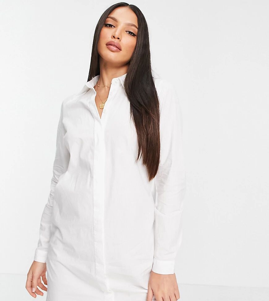 ASOS Tall ASOS DESIGN Tall cotton mini shirt dress in white  White