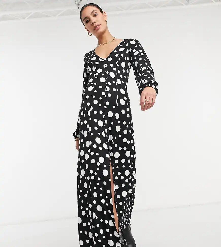 ASOS Tall ASOS DESIGN Tall maxi tea dress in half and half black and white spot print  Black