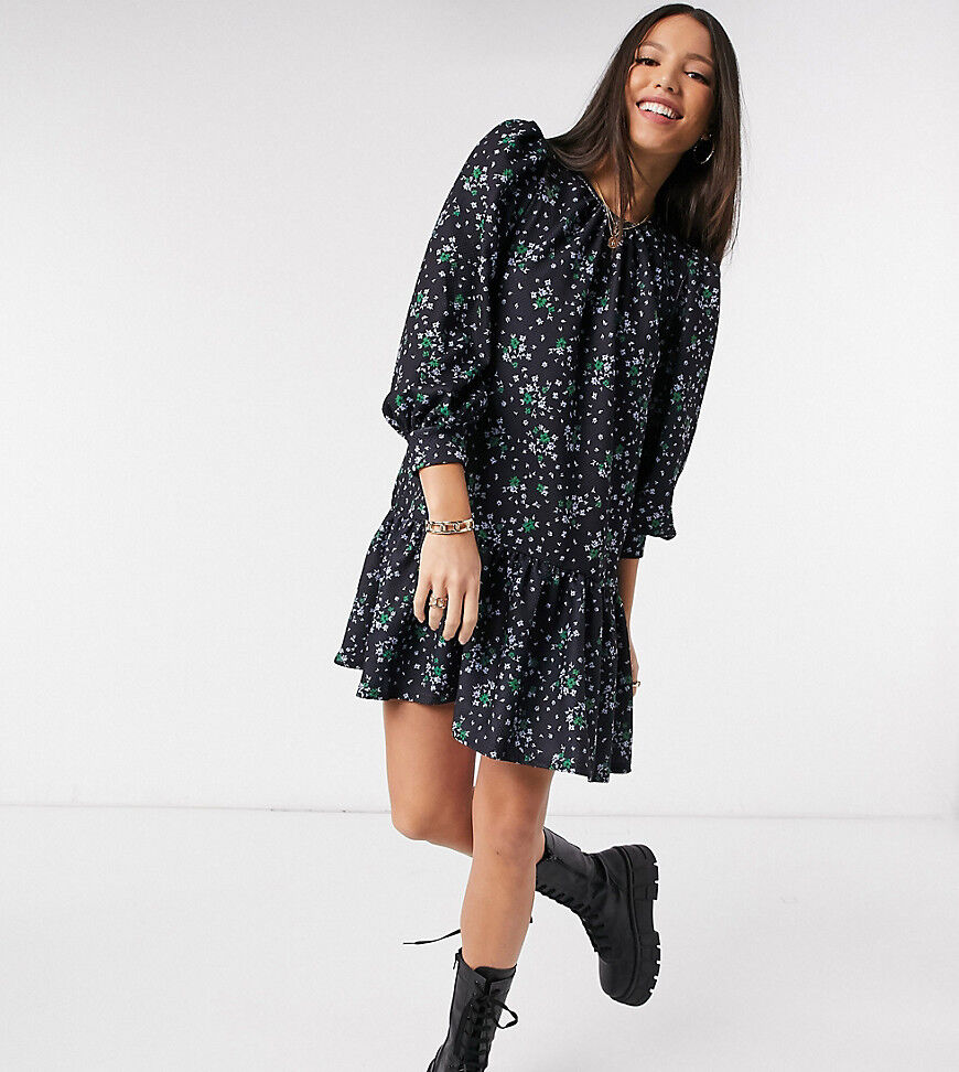 ASOS Tall ASOS DESIGN Tall mini pep hem volume sleeve smock dress in black green and blue floral  Green