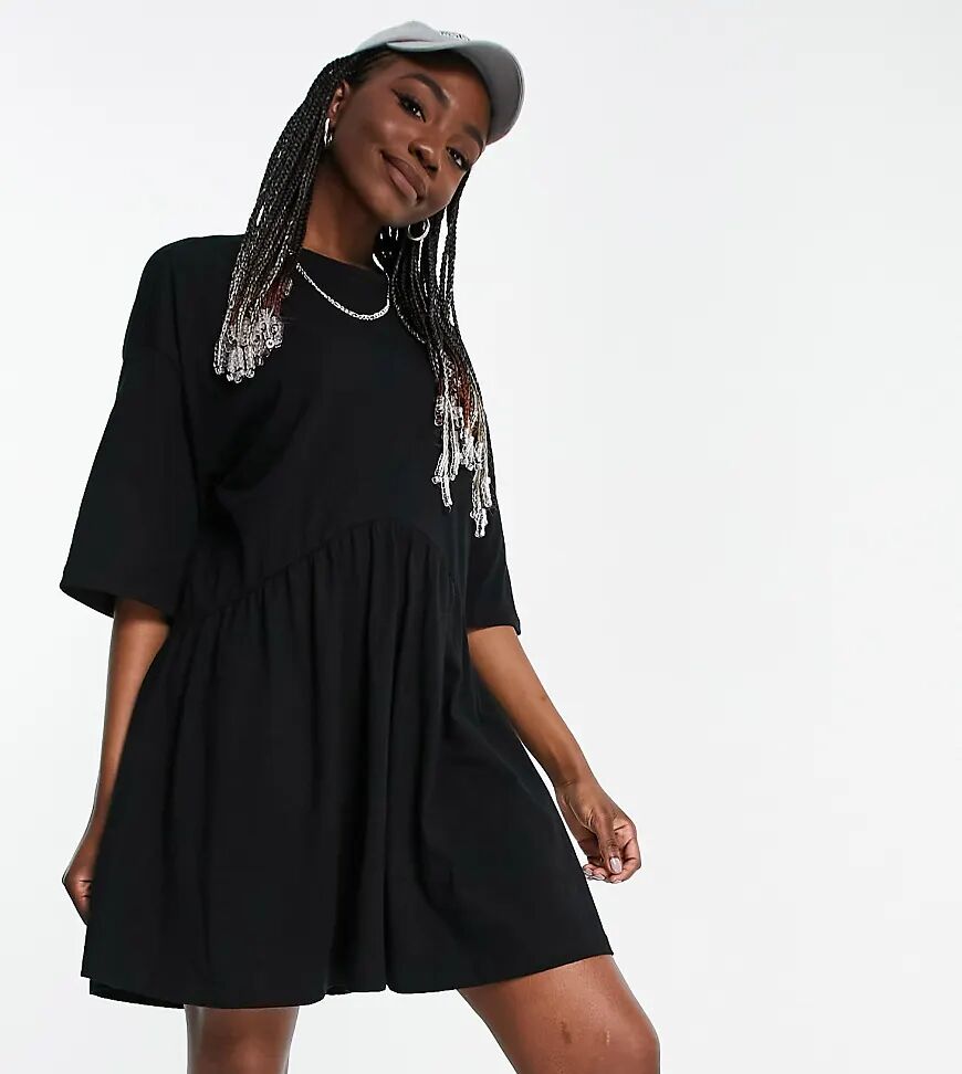 ASOS Tall ASOS DESIGN Tall oversized mini smock dress with dropped waist in black  Black