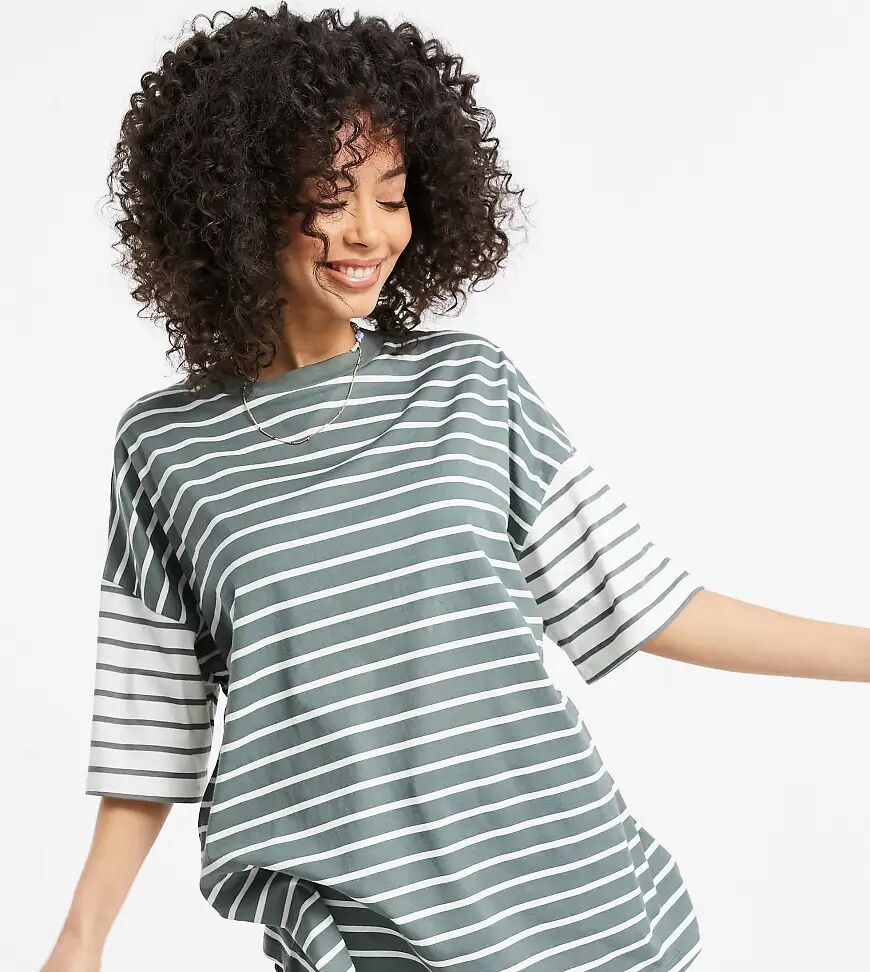 ASOS Tall ASOS DESIGN Tall oversized t-shirt in cut-about washed stripe-Green  Green