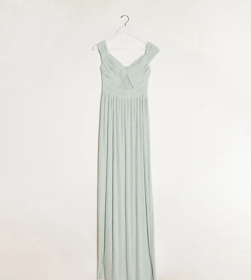 ASOS Tall ASOS DESIGN Tall premium lace and pleat bardot maxi dress in sage-Neutral  Neutral