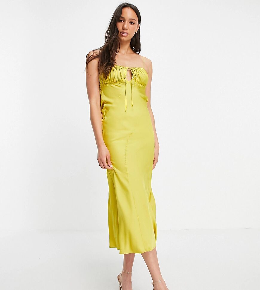 ASOS Tall ASOS DESIGN Tall satin bias cut midi slip dress with ruched bust detail in mustard-Blue  Blue