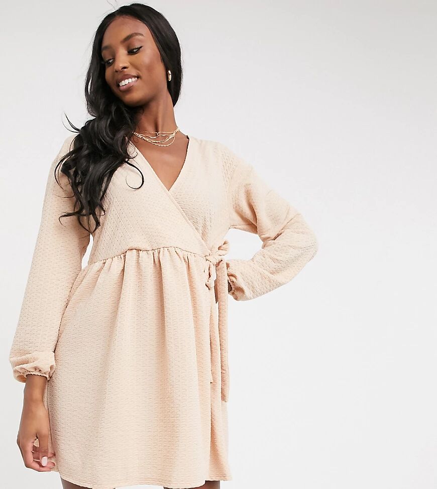 ASOS Tall ASOS DESIGN Tall smock oversized mini wrap dress in camel-Brown  Brown