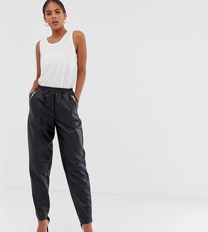 ASOS Tall ASOS DESIGN Tall tapered leather look trousers-Black  Black