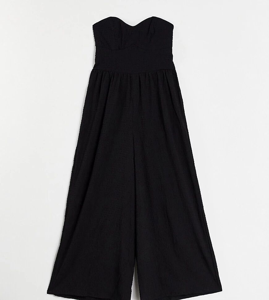 ASOS Tall ASOS DESIGN tall textured bandeau jumpsuit in black  Black