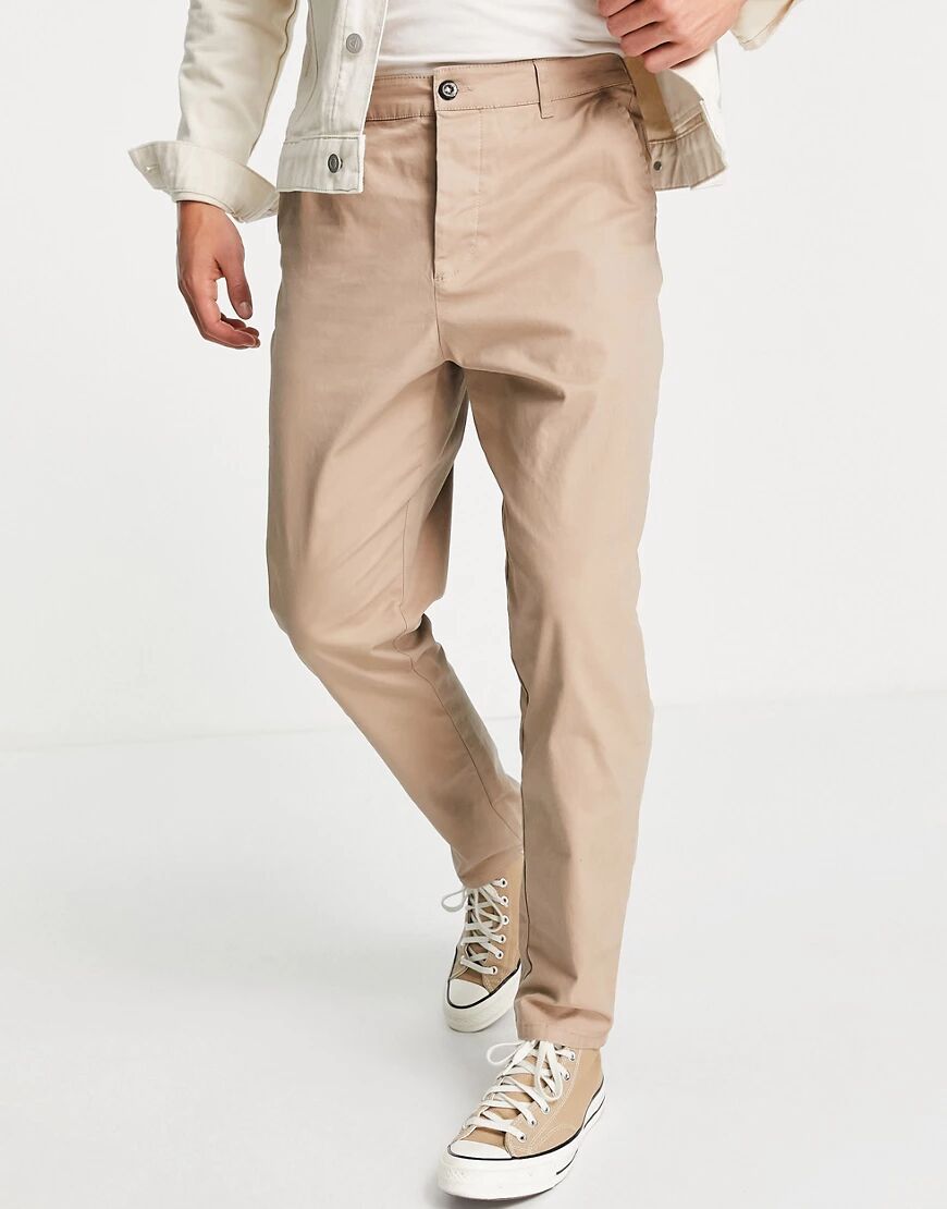 ASOS DESIGN tapered fit chinos in beige-Brown  Brown