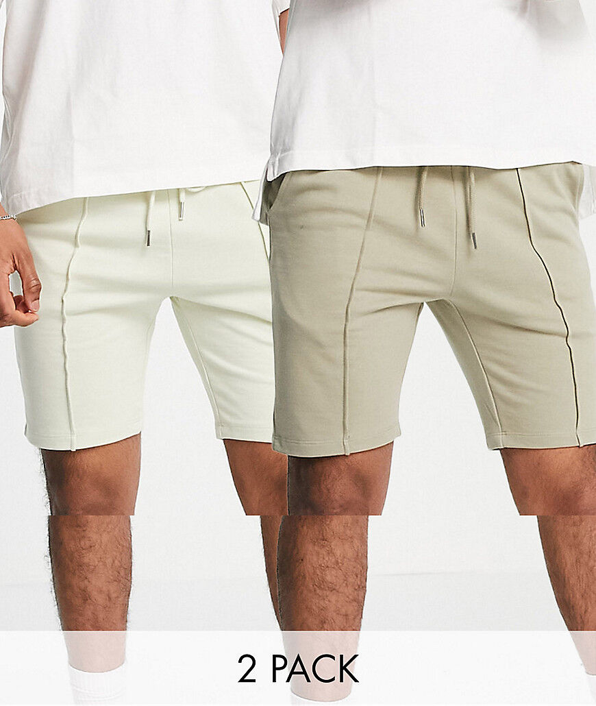 ASOS DESIGN tapered jersey shorts in khaki/grey 2 pack-Multi  Multi