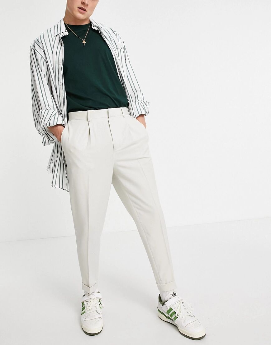 ASOS DESIGN tapered smart trousers in off white-Neutral  Neutral