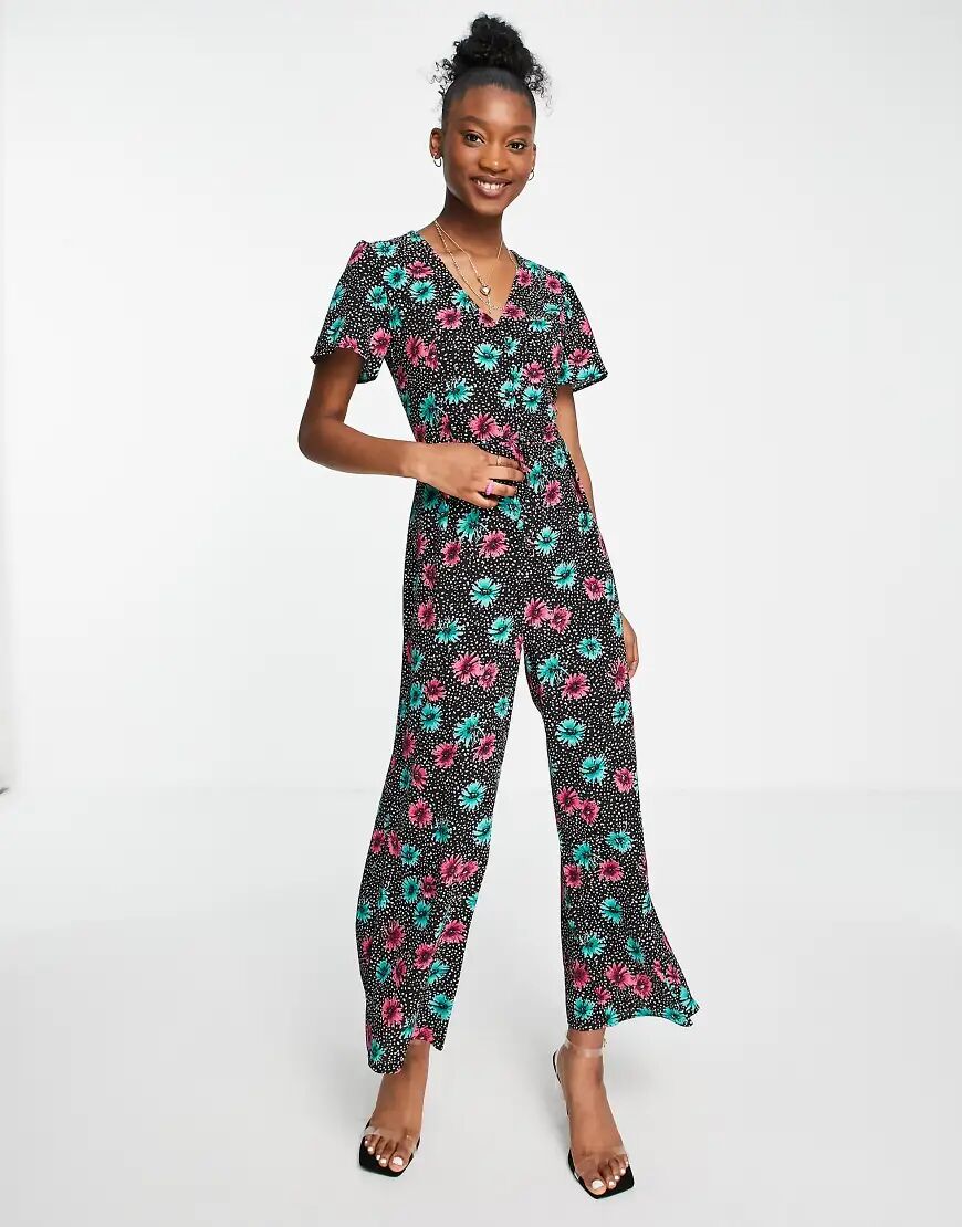 ASOS DESIGN tea button front jumpsuit in floral polka dot-Multi  Multi