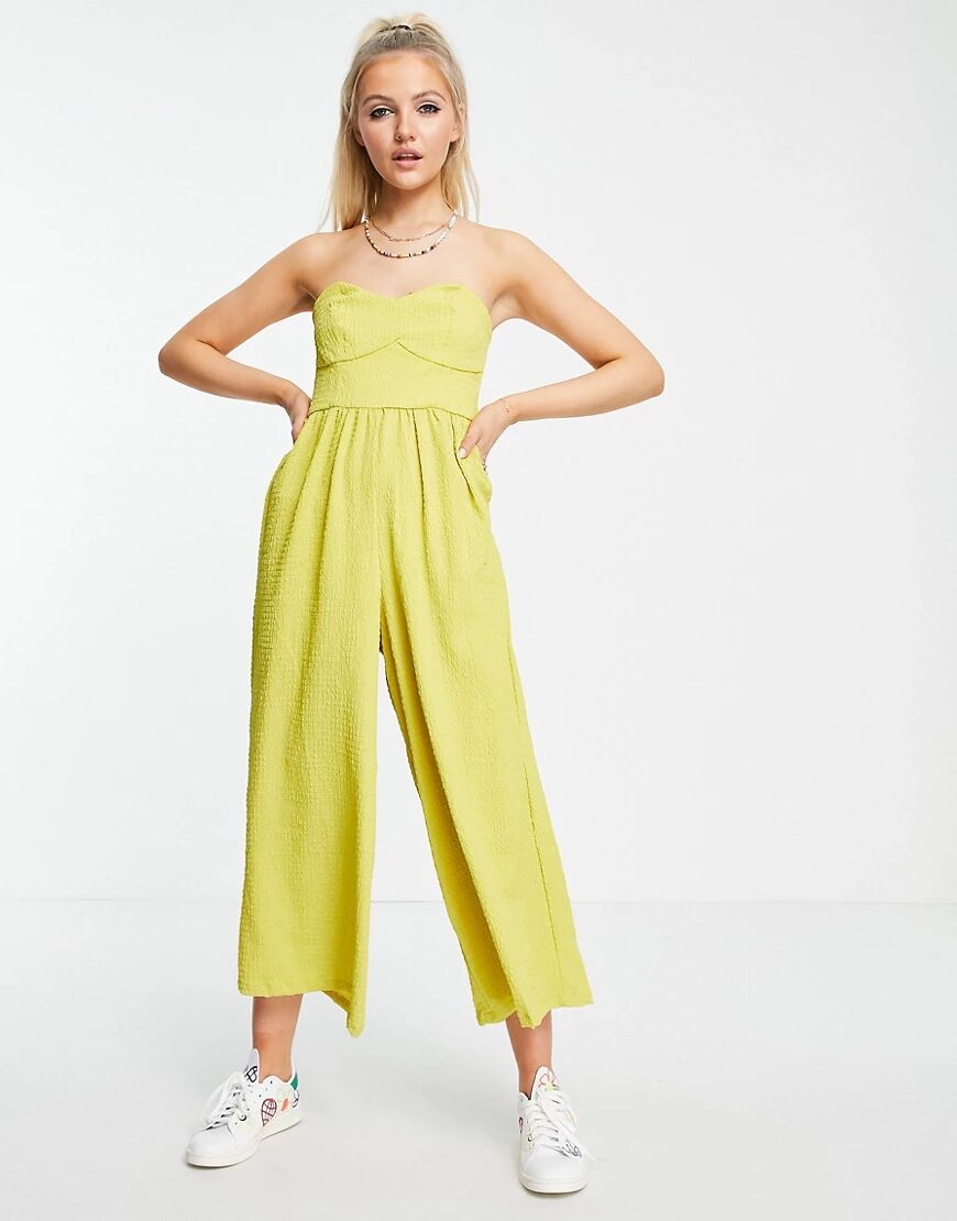 ASOS DESIGN textured bandeau jumpsuit in chartreuse-Green  Green