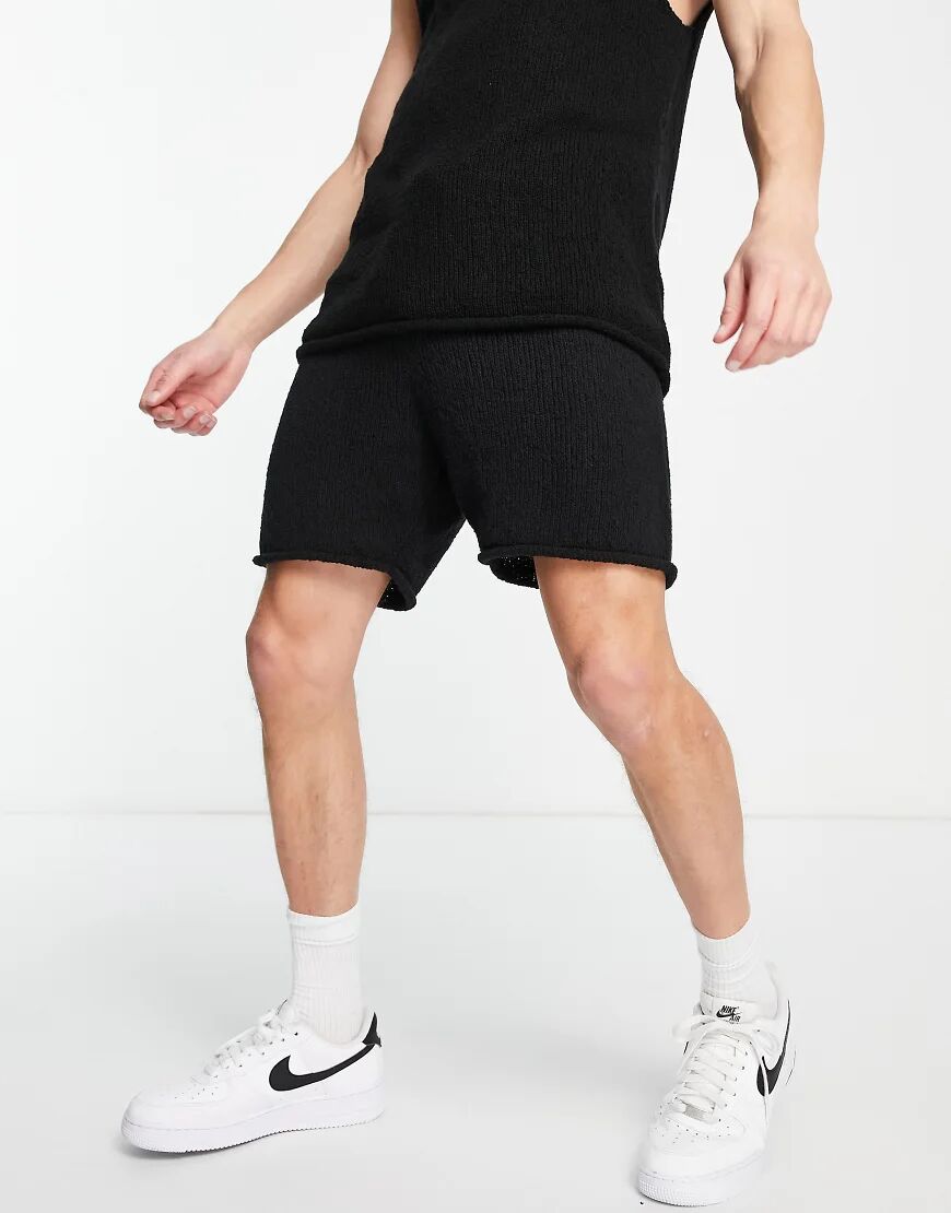 ASOS DESIGN textured yarn co-ord shorts in black  Black