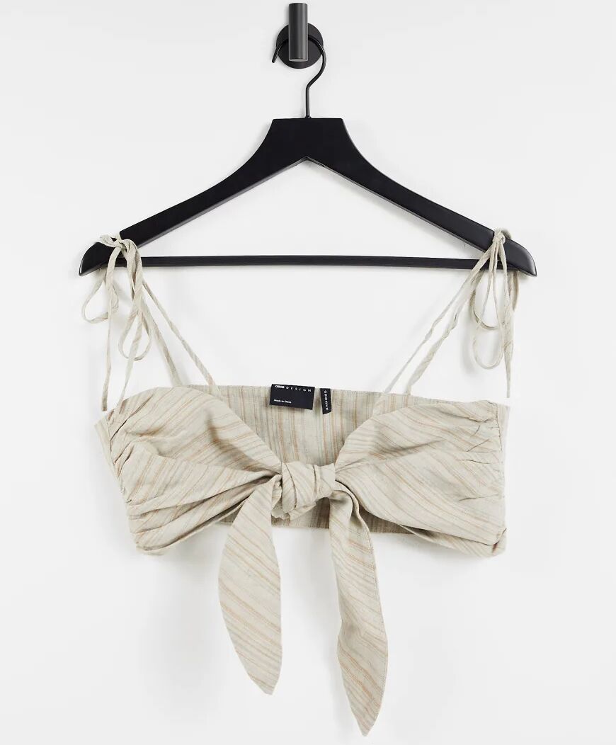 ASOS DESIGN tie front bralet co-ord in laundered brown stripe  Brown