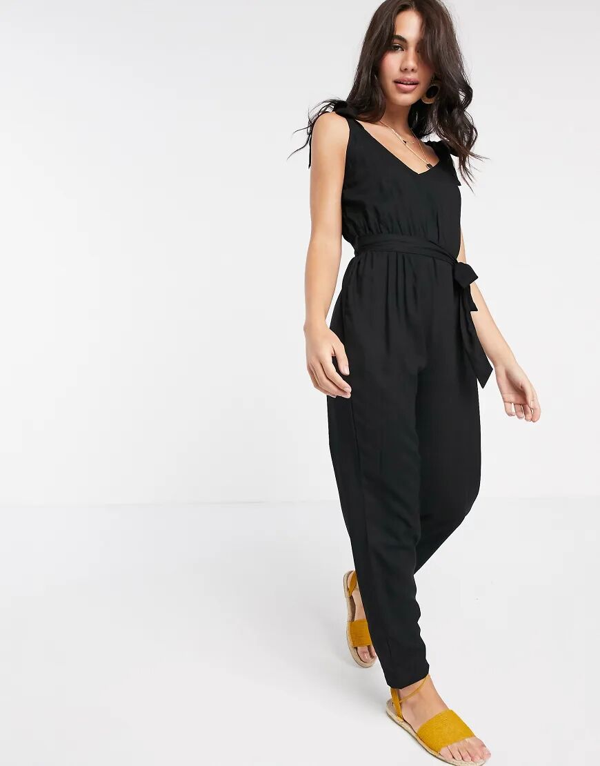 ASOS DESIGN tie strap jumpsuit in black  Black