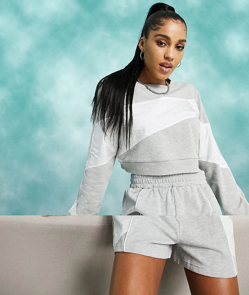 ASOS DESIGN tracksuit sweat with woven panels / sweat shorts-Grey  Grey