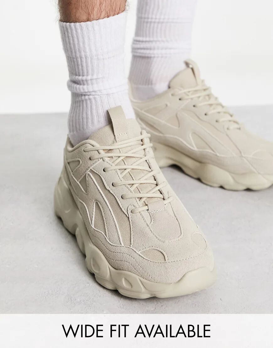 ASOS DESIGN trainers in stone with chunky sole-Neutral  Neutral