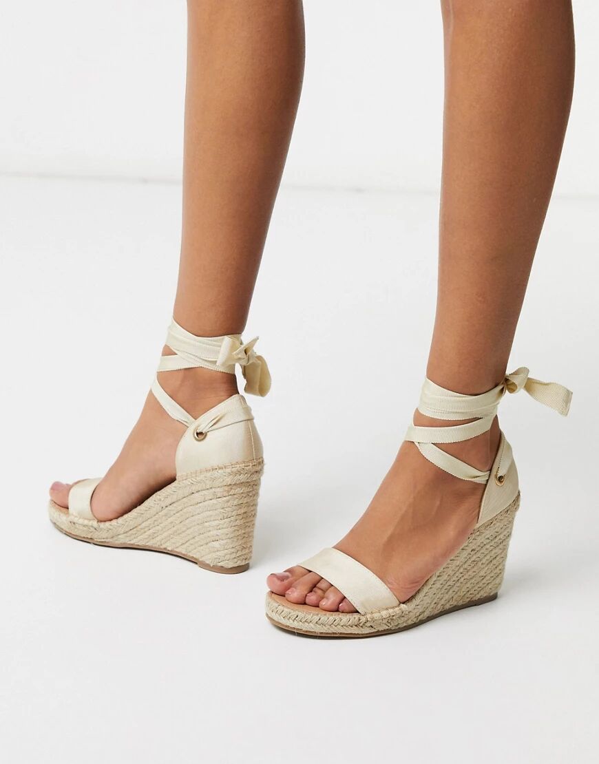 ASOS DESIGN Treat tie leg espadrille wedge sandals in natural-Neutral  Neutral