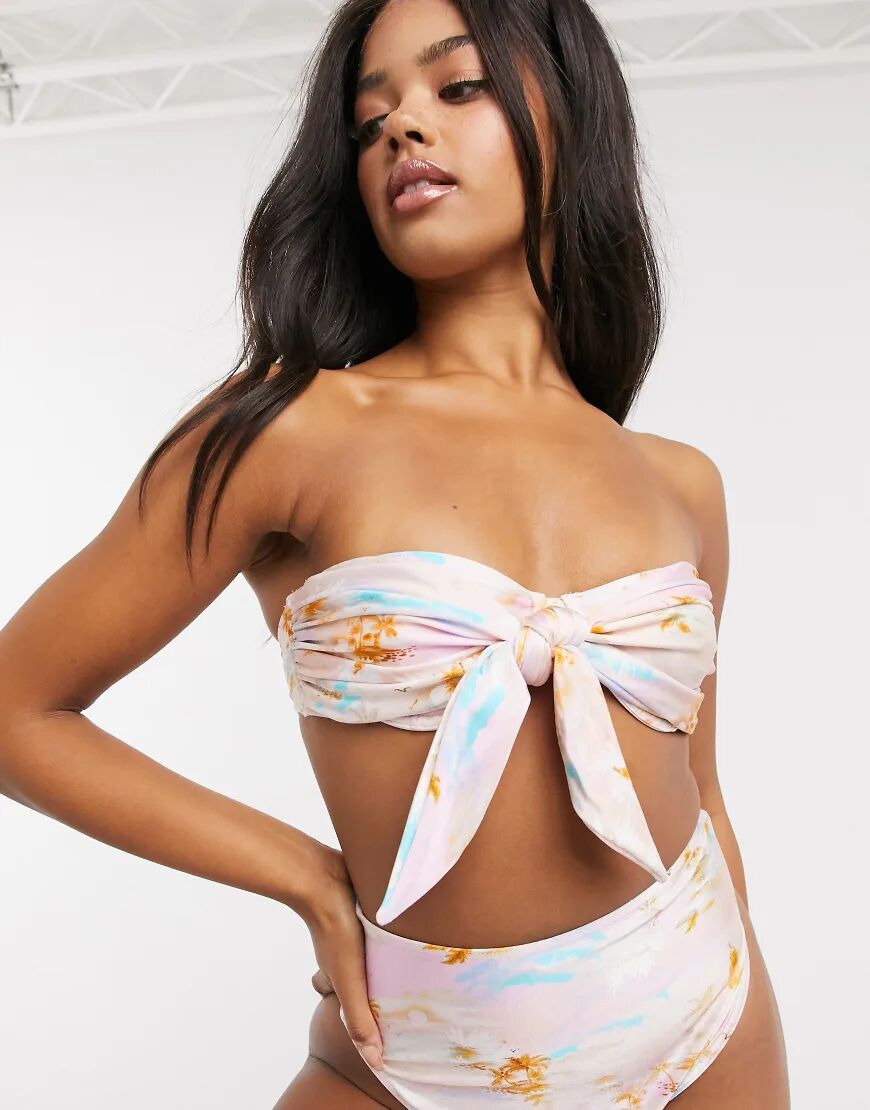 ASOS DESIGN underwired bandeau bikini top with bunny tie in hawaiian print-Multi  Multi