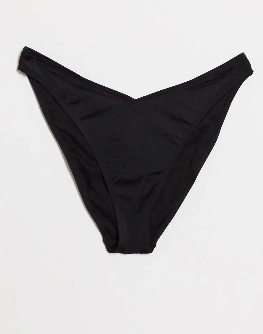 ASOS DESIGN v front high leg bikini bottom in black  Black