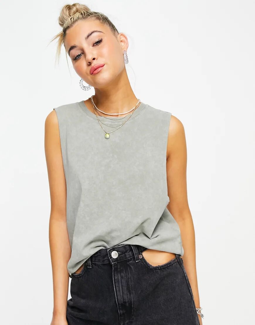 ASOS DESIGN vest with dropped armhole in washed khaki-Green  Green