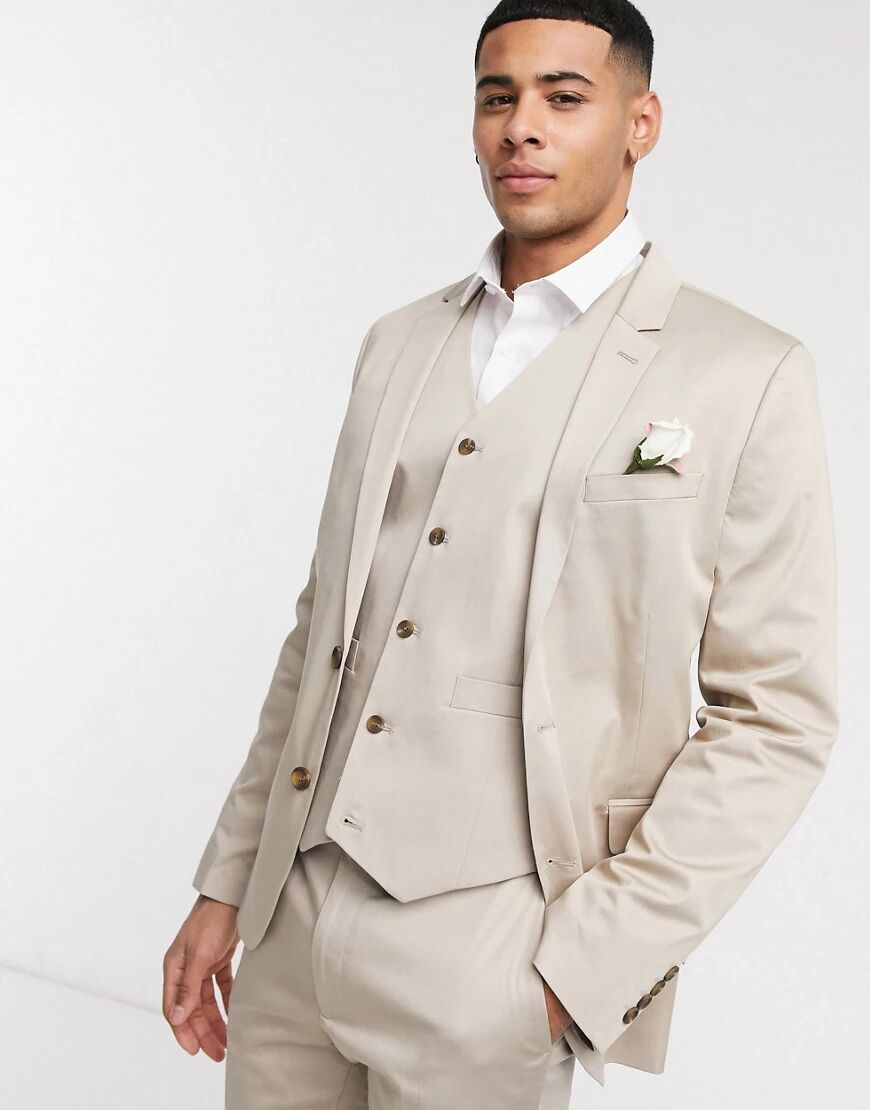 ASOS DESIGN wedding cotton super skinny suit jacket in stone-Neutral  Neutral