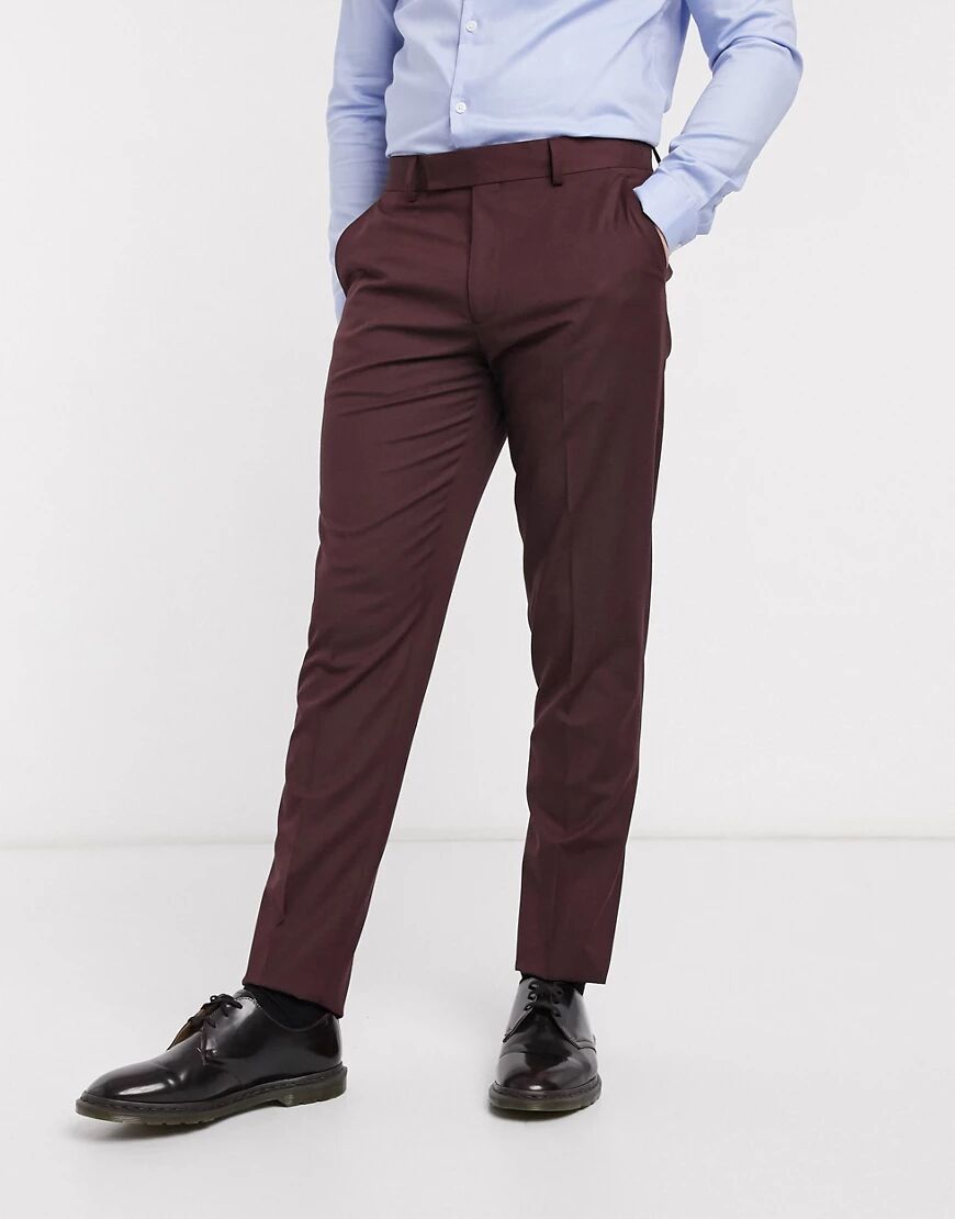 ASOS DESIGN wedding slim suit trousers in burgundy-Red  Red