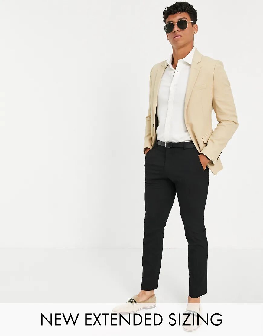 ASOS DESIGN wedding super skinny suit jacket in camel micro texture-Neutral  Neutral