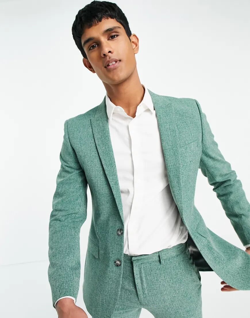 ASOS DESIGN wedding super skinny suit jacket in forest green crosshatch  Green