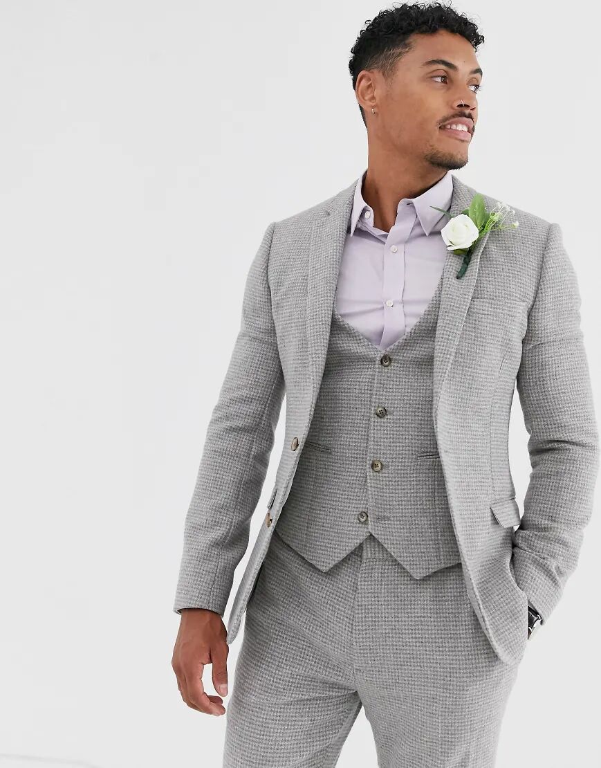 ASOS DESIGN wedding super skinny suit jacket in grey micro houndstooth  Grey