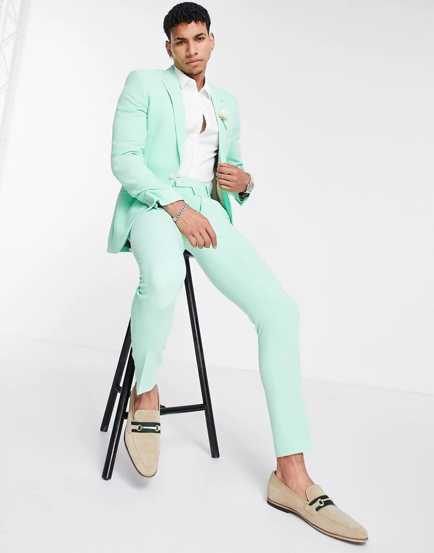 ASOS DESIGN wedding super skinny suit trousers in green crepe-Pink  Pink