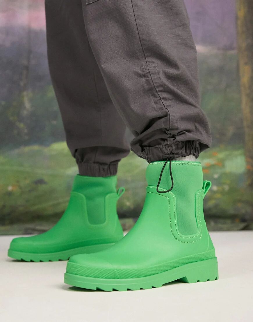 ASOS DESIGN wellington boot with scuba detail in green  Green