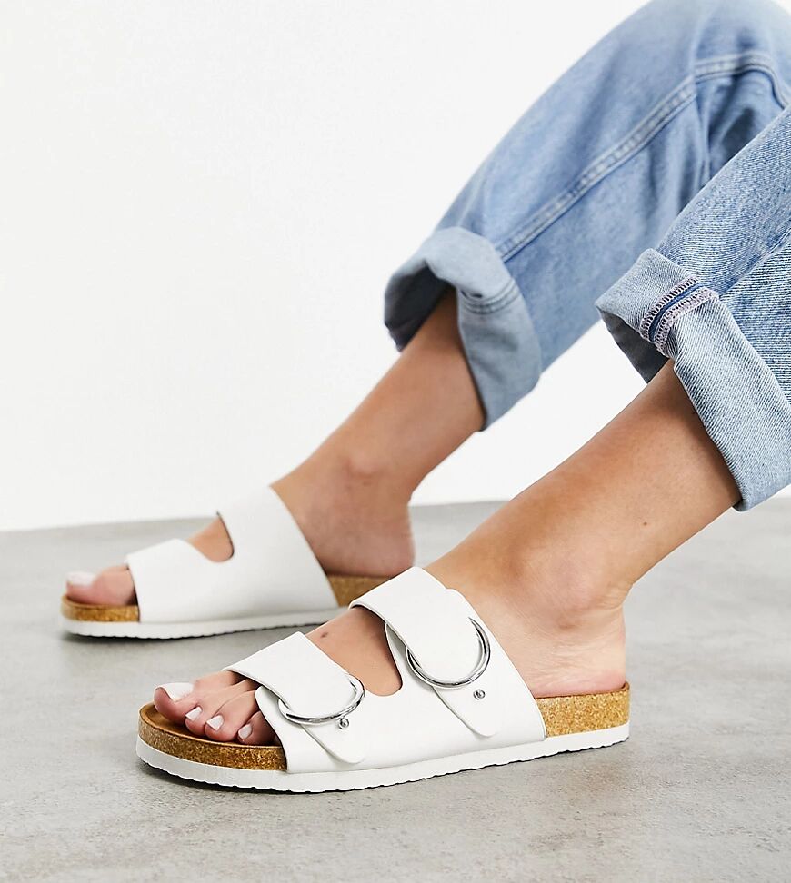 ASOS DESIGN Wide Fit Fewer double strap buckle sandals in white  White